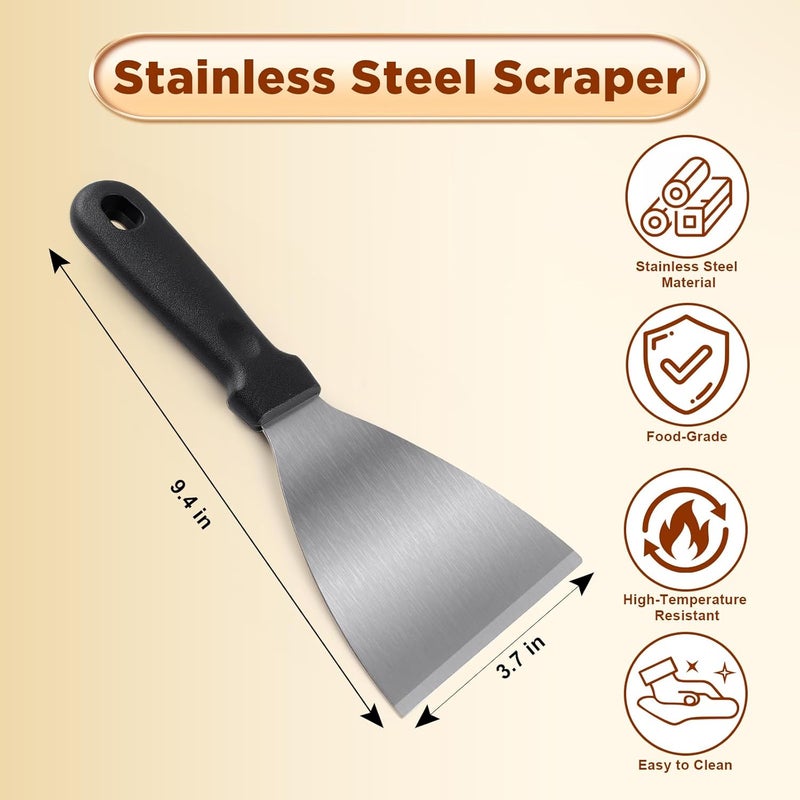 HANWRAPS Griddle Scraper，Stainless Steel Grill Scraper,Slant Edge Metal Spatula for Teppanyaki Flat Top BBQ,Grill Cooking,Frying Steak Pork Chop Chicken Chop,Dishwasher Safe - Image 2